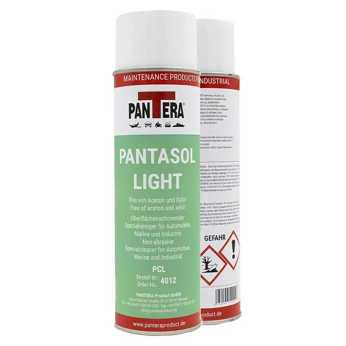 Pantera Klebstoff-Entferner-Spray Pantasol Light - 500 ml - Zwei Dosen PANTERA Pantasol Light Spezialreiniger für Auto, Marine und Industrie, aceton- und xylolfrei, für Oberflächen.