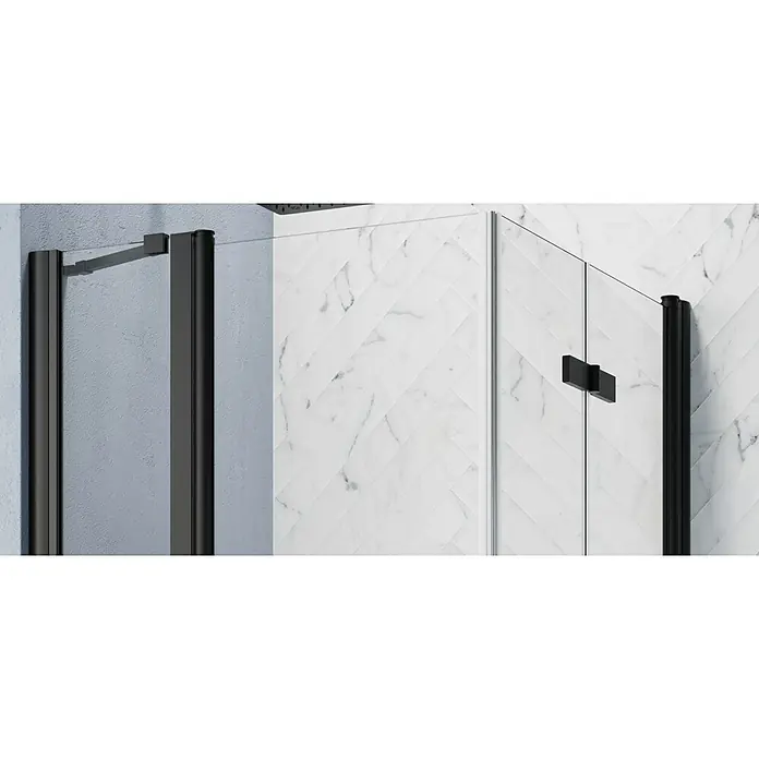 GEO Hit Pro Eckdusche B-PE240 - 90 x 100 x 202,2 cm, Beschichtet, Schwarz, Glasstärke: 6 mm - Schwarze Duschkabine mit klarem Glas und eleganten Beschlägen. Die Duschabtrennung verleiht dem Badezimmer einen modernen Touch mit ihrem minimalistischen Design.
