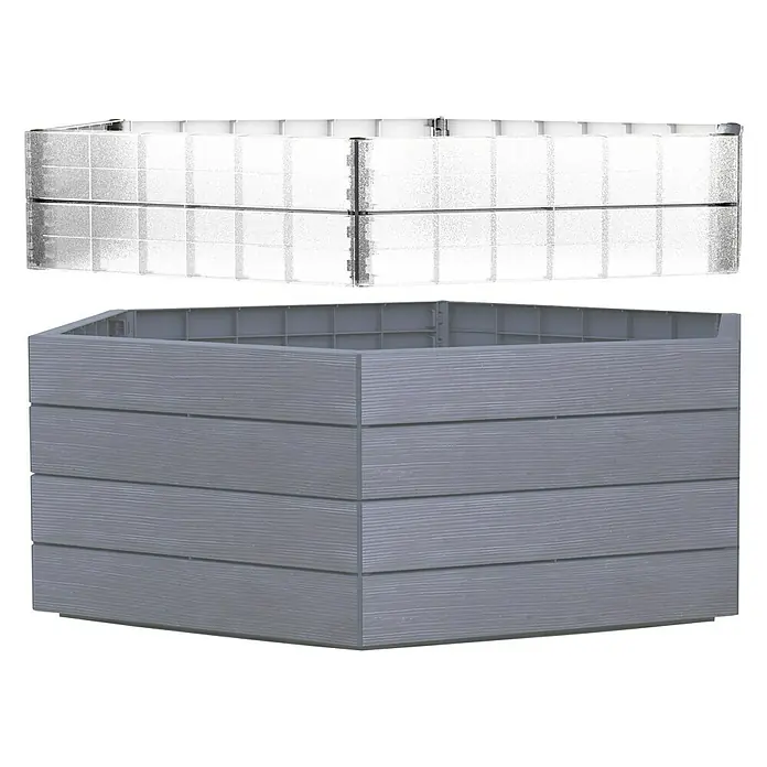 Garantia Hochbeet-Erweiterung Wachstumsmodul Ergo XL - Kunststoff, Transparent - Bild einer modularen, grauen Pflanzkiste aus Holzimitat mit Erweiterungsmodulen, ideal für Garten und Terrasse.