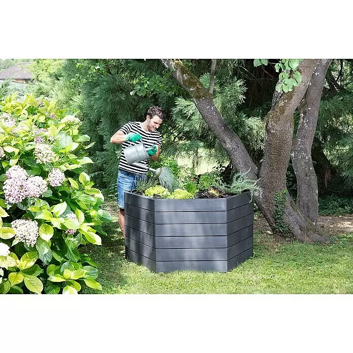 Garantia Hochbeet Ergo XL Wood - Ø x H: 145 x 25 cm, Kunststoff, Anthrazit/Braun - Anwendungsbeispiel