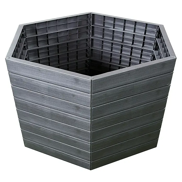 Garantia Huerto Ergo XL Wood - Ø x Al: 145 x 25 cm, Plástico, Gris - Jardinera hexagonal hecha de plástico gris. La superficie tiene un diseño de aspecto de madera. Ideal para jardines y patios.