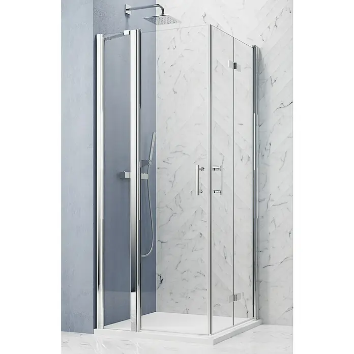 GEO Hit Pro Eckdusche B-PE240 - 90 x 80 x 202,2 cm, Beschichtet, Chrom, Glasstärke: 6 mm - Moderne Duschkabine mit klaren Glaswänden und Chromrahmen, die Eleganz und Funktionalität im Badezimmer vereint. Die perfekte Ergänzung für Ihr Bad.
