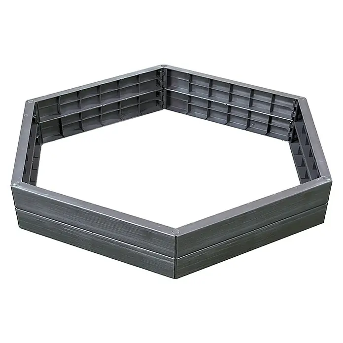 Garantia Hochbeet Ergo XL Wood - Ø x H: 145 x 25 cm, Kunststoff, Anthrazit/Braun - Sechseckiges Hochbeet aus grauem Kunststoff für den Garten. Ideal für Gemüse und Blumen.