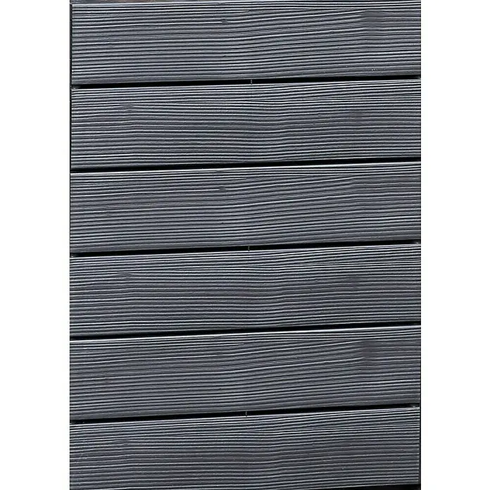 Garantia Hochbeet Ergo Quadro Turbo S Wood - Set60 x 60 x 50 cm, Kunststoff, Anthrazit/Braun - Nahaufnahme von grauen Holzdielen mit Maserung. Ideal als Hintergrund oder für Bauprojekte.