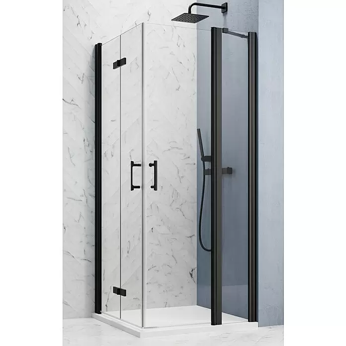 GEO Hit Pro Eckdusche B-PE420L x B x H: 100 x 90 x 202,2 cm, Beschichtet, Stärke: 6 mm, Schwarz