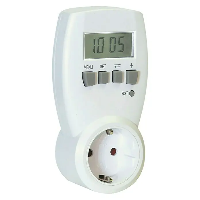 Medidor de costes energéticos - 3.680 W - Un temporizador de enchufe con pantalla digital y varios botones para configurar los programas horarios. Ideal para la automatización.
