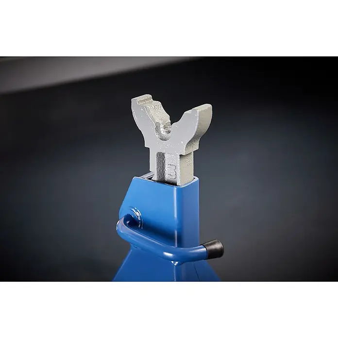 UniTEC Unterstellbock - Teleskopierbar: 28 cm - 42 cm - Robuster blauer Wagenheber mit verstellbarer grauem Kopf für sicheres Heben von Fahrzeugen in der Werkstatt.