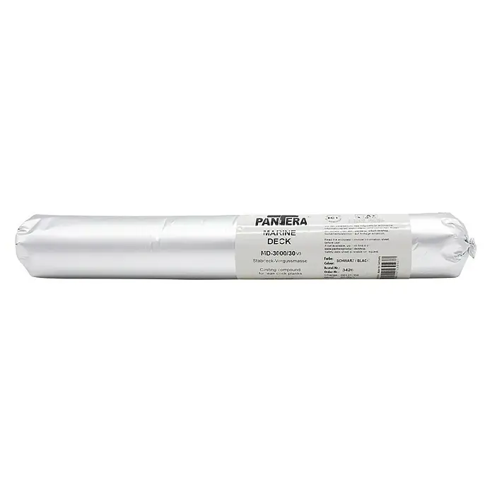 Pantera Vergussmasse MARINE DECK MD-3000/30 V3 - 600 ml, Schwarz - Ein Kartusche Pantera Marine Deck MD-3000/30 V3, eine Vergussmasse für Stabdeck, in der Farbe Schwarz, Bestellnummer 3426, Charge 00121/04.