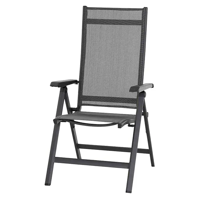 Siena Garden Tesoro Garten-Positionssessel - Ranotex®-Geflecht, Rückenlehne verstellbar, Anthrazit, B x T x H: 59 x 68 x 110 cm - Grauer Gartenstuhl mit Armlehnen. Der Stuhl hat ein atmungsaktives Netzgewebe im Rücken- und Sitzbereich und ist ideal für den Außenbereich.