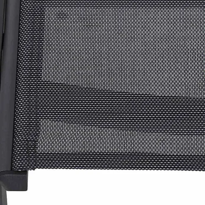 Siena Garden Tesoro Gartenhocker - Ranotex®-Geflecht, Anthrazit, B x T x H: 52 x 51 x 44 cm - Detailaufnahme eines Outdoor-Stuhls mit schwarzem Rahmen und grauem, wetterfestem Textilgewebe für den Außenbereich.