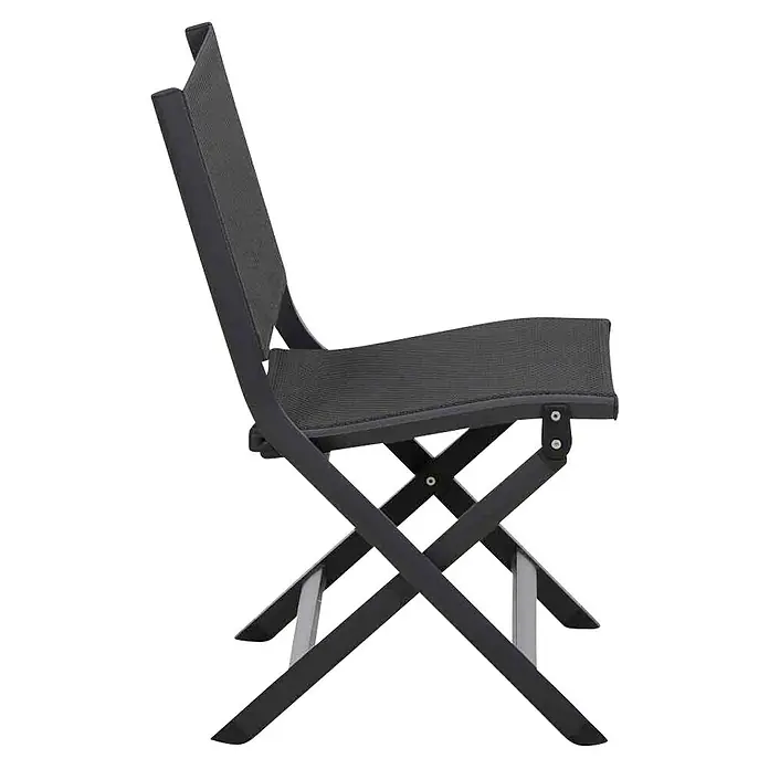 Siena Garden Tesoro GartenstuhlAnthrazit, Ranotex®-Geflecht, Klappbar - Abgebildeter Klappstuhl mit dunklem Gestell und Stoffbezug. Perfekt für Camping oder den Garten, einfach zu verstauen.