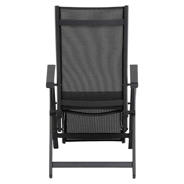 Siena Garden Tesoro Garten-Liegestuhl - Ranotex®-Geflecht, Rückenlehne verstellbar, Anthrazit, B x T x H: 59,5 x 72 x 111 cm - Ansicht eines schwarzen Gartenstuhls mit Armlehnen und Netzbespannung im Rücken- und Sitzbereich. Ideal für den Außenbereich.