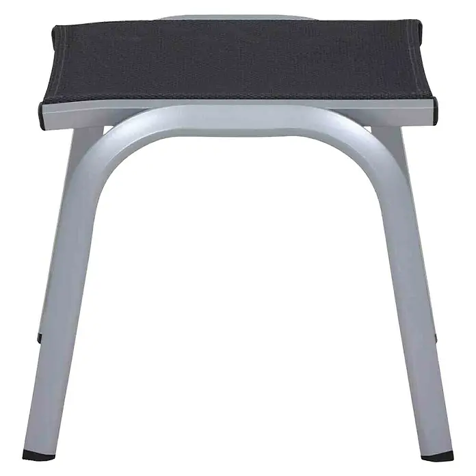 Siena Garden Tesoro Gartenhocker - Ranotex®-Geflecht, Silber, B x T x H: 52 x 51 x 44 cm - Abbildung eines Hockers mit grauem Metallrahmen und schwarzem Sitz. Ideal für zusätzlichen Komfort oder als Fußstütze.