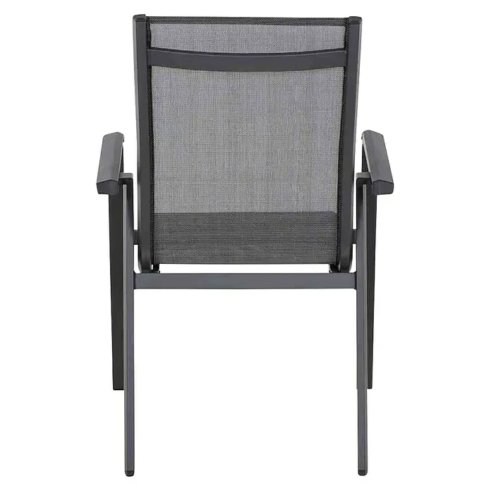 Siena Garden Tesoro Gartensessel - Ranotex®-Geflecht, Stapelbar, Anthrazit, Hochlehner, B x T x H: 62,5 x 68 x 98 cm - Nahaufnahme eines grauen Gartenstuhls mit Textilsitz und Armlehnen, ideal für den Außenbereich.