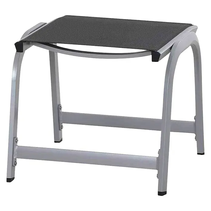 Siena Garden Tesoro Gartenhocker - Ranotex®-Geflecht, Silber, B x T x H: 52 x 51 x 44 cm - Hocker mit grauem Metallgestell und schwarzer Sitzfläche. Die Trittfläche ist aus strapazierfähigem Material gefertigt und bietet stabilen Halt.
