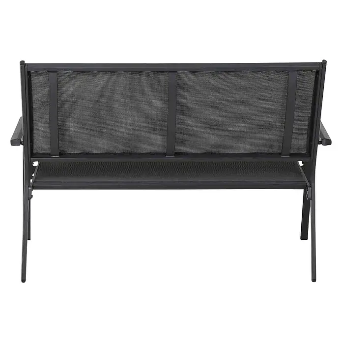 Siena Garden Tesoro GartenbankB x T x H: 138,5 x 67 x 97 cm, Anthrazit - Ein stilvoller Gartenbank mit Rückenlehne und Armlehnen aus dunklem Metall und Netzgewebe, perfekt für entspannte Stunden im Freien.