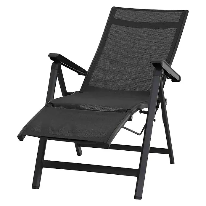 Siena Garden Tesoro Garten-Liegestuhl - Ranotex®-Geflecht, Rückenlehne verstellbar, Anthrazit, B x T x H: 59,5 x 72 x 111 cm - Ein schwarzer verstellbarer Liegestuhl aus Textil und Metall, perfekt für den Garten oder die Terrasse zum Entspannen.