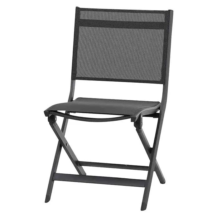 Siena Garden Tesoro Gartenstuhl - Ranotex®-Geflecht, Klappbar, Anthrazit, B x T x H: 50,5 x 58 x 88 cm - Abbildung eines grauen Klappstuhls mit einem Netzrücken, der sich ideal für den Außenbereich eignet.