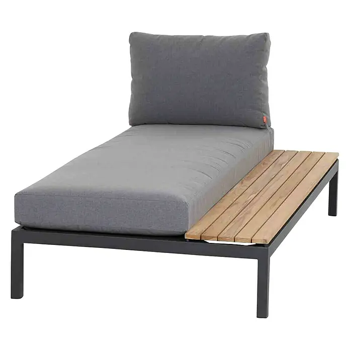 Siena Garden Loungesofa Alvida - L x B x H: 177,5 x 102 x 84 cm, Anthrazit/Natur, Tisch links - Komfortable graue Sonnenliege mit stilvollem Holzbeistelltisch für entspannte Stunden im Freien. Ideal für Garten und Terrasse.
