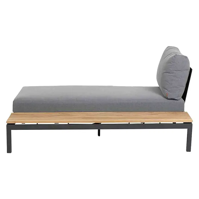 Siena Garden Loungesofa Alvida - L x B x H: 177,5 x 102 x 84 cm, Anthrazit/Natur, Tisch links - Luxuriöse graue Sonnenliege mit Holzsockel und bequemer Rückenlehne für entspannte Stunden im Freien.