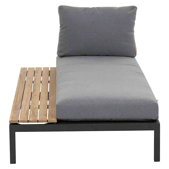 Siena Garden Loungesofa Alvida - L x B x H: 177,5 x 102 x 84 cm, Anthrazit/Natur, Tisch Rechts - Elegante graue Sonnenliege mit Holzseitentisch, ideal für entspannte Stunden im Freien. Das bequeme Design lädt zum Verweilen ein.