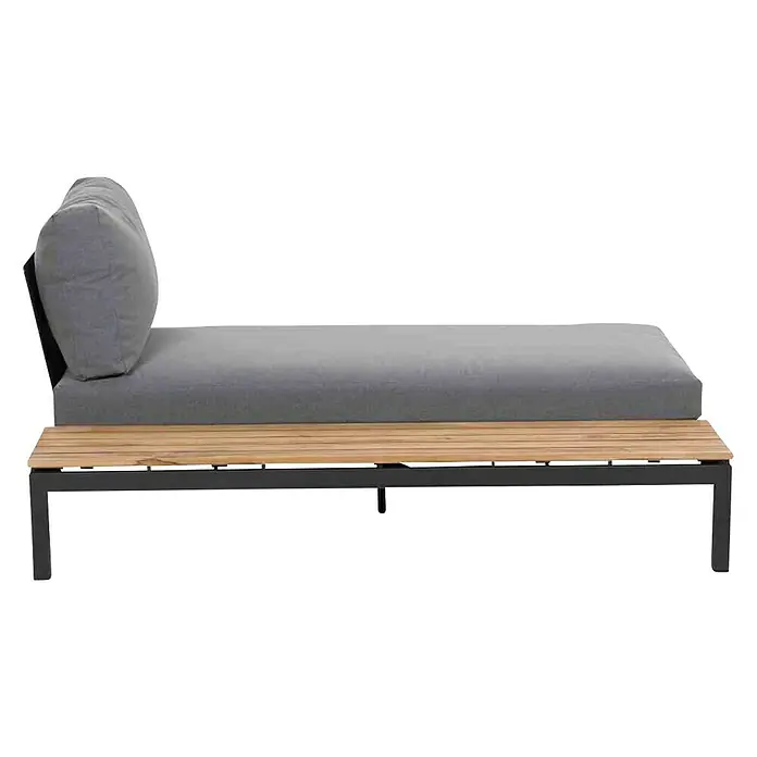 Siena Garden Loungesofa Alvida - L x B x H: 177,5 x 102 x 84 cm, Anthrazit/Natur, Tisch Rechts - Graue Tagesliege mit Holzsockel und dunklem Rahmen. Das Möbelstück bietet eine stilvolle und komfortable Entspannung im Freien.