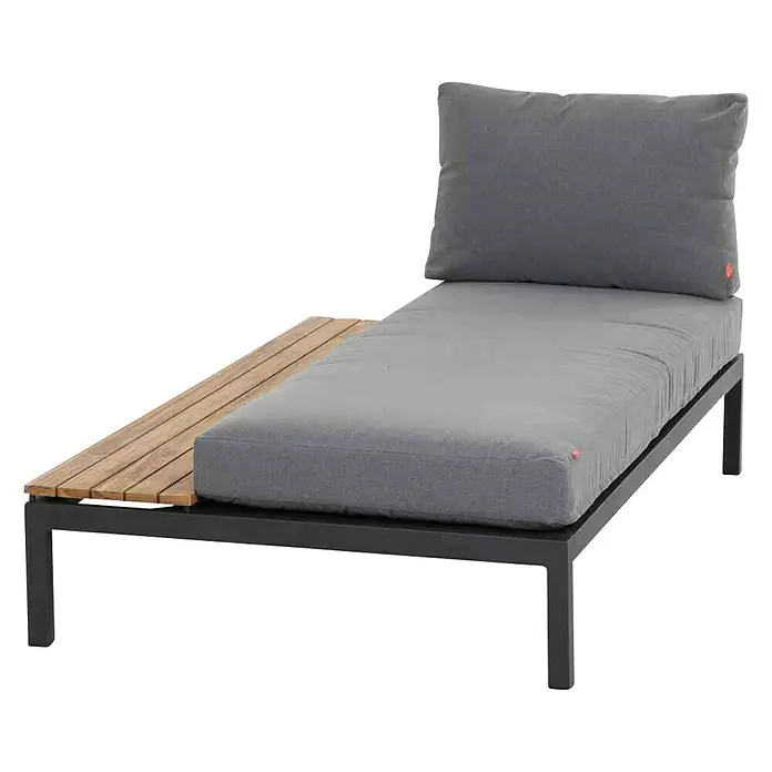 Siena Garden Loungesofa Alvida - L x B x H: 177,5 x 102 x 84 cm, Anthrazit/Natur, Tisch Rechts - Elegante Sonnenliege mit anthrazitfarbenem Gestell, grauer Polsterung und einer praktischen Ablagefläche aus Holz für entspannte Stunden im Freien.
