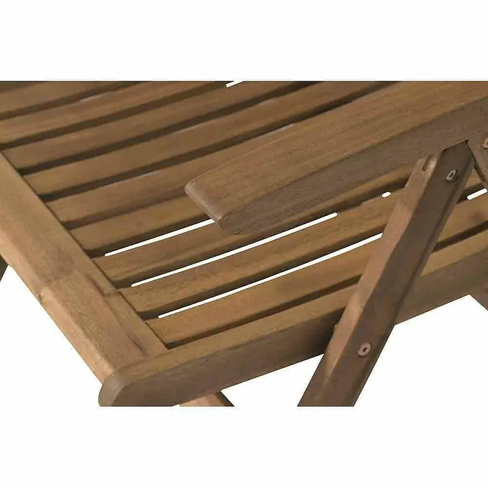 Siena Garden Garten-Positionssessel Paleros - Akazie, Rückenlehne verstellbar, Naturbraun, B x T x H: 60 x 70 x 113 cm - Detailaufnahme eines Teils eines braunen Holzstuhls mit Lattenrost und Armlehne. Ideal für Garten, Terrasse oder Balkon.