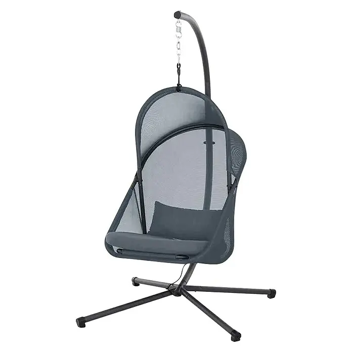 Siena Garden Hängesessel Yobaya - L x B x H: 106 x 123 x 195 cm, Anthrazit/Blau - Grauer Hängesessel mit Ständer, ideal für entspannende Momente im Innen- oder Außenbereich. Bequemes Design mit Netzbezug und Kissen.