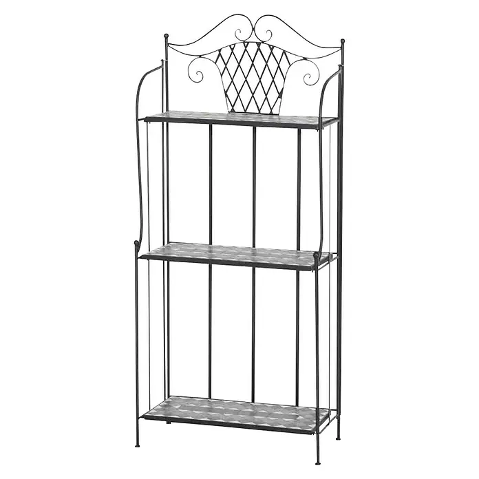 Siena Garden Regal Como - L x B x H: 63 x 29 x 142 cm, Dunkelgrau - Dreistufiges, dekoratives Metallregal mit filigranen Verzierungen, ideal für Küche oder Bad, um stilvoll Ordnung zu halten.
