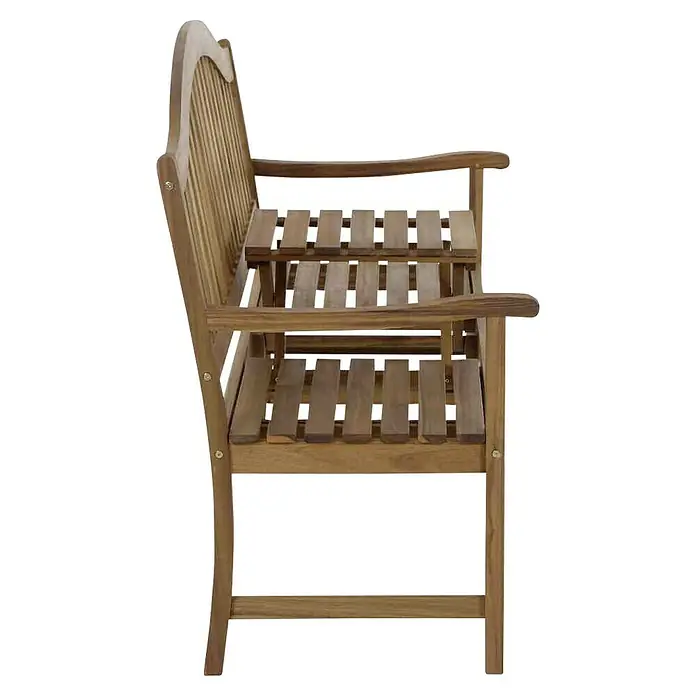 Siena Garden Gartenbank Pisa - B x T x H: 150 x 66 x 104 cm, Akazie, Natur - Detailansicht einer Holzbank mit Armlehnen und Lattenstruktur, ideal für den Garten oder die Terrasse.