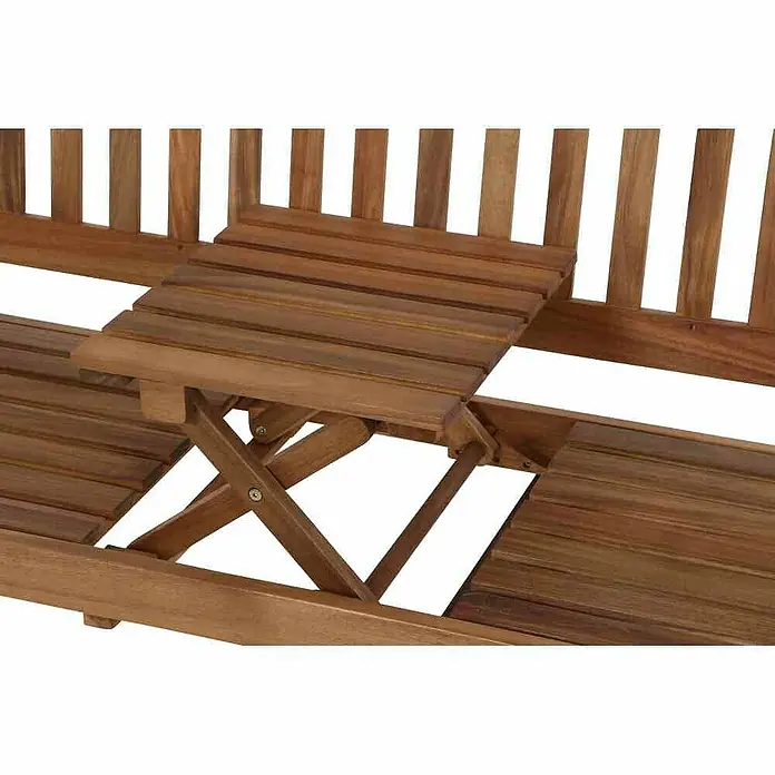 Siena Garden Gartenbank Pisa - B x T x H: 150 x 66 x 104 cm, Akazie, Natur - Nahaufnahme einer Gartenbank aus Holz mit integriertem, ausklappbarem Tisch für entspannte Stunden im Freien.