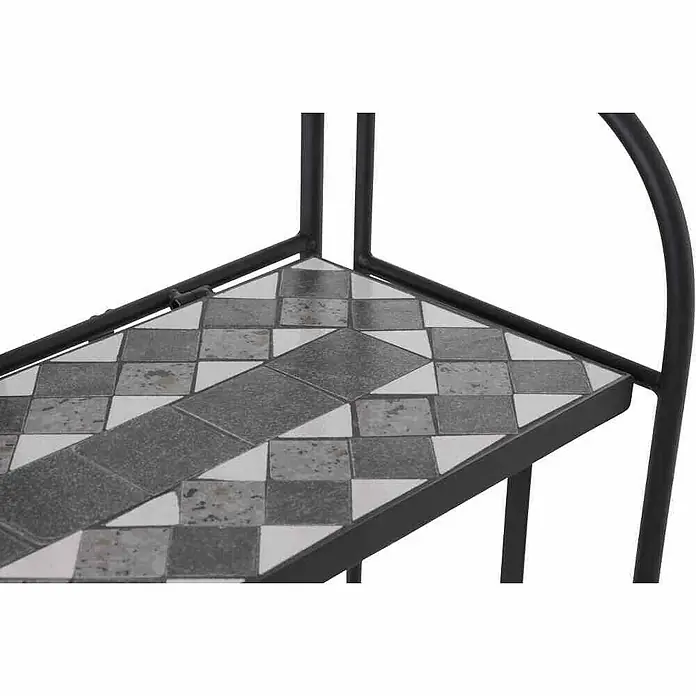 Siena Garden Regal Como - L x B x H: 63 x 29 x 142 cm, Dunkelgrau - Detailansicht eines Beistelltisches mit einem Schachbrettmuster und einem schlanken, dunklen Metallrahmen.
