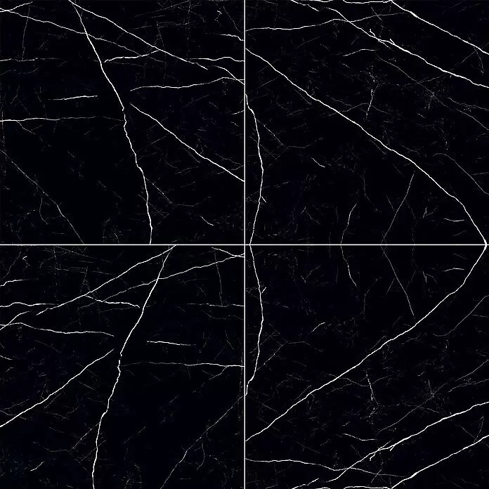 Feinsteinzeugfliese Black Marble - 120 x 120 cm, Schwarz, Glänzend - Detailaufnahme