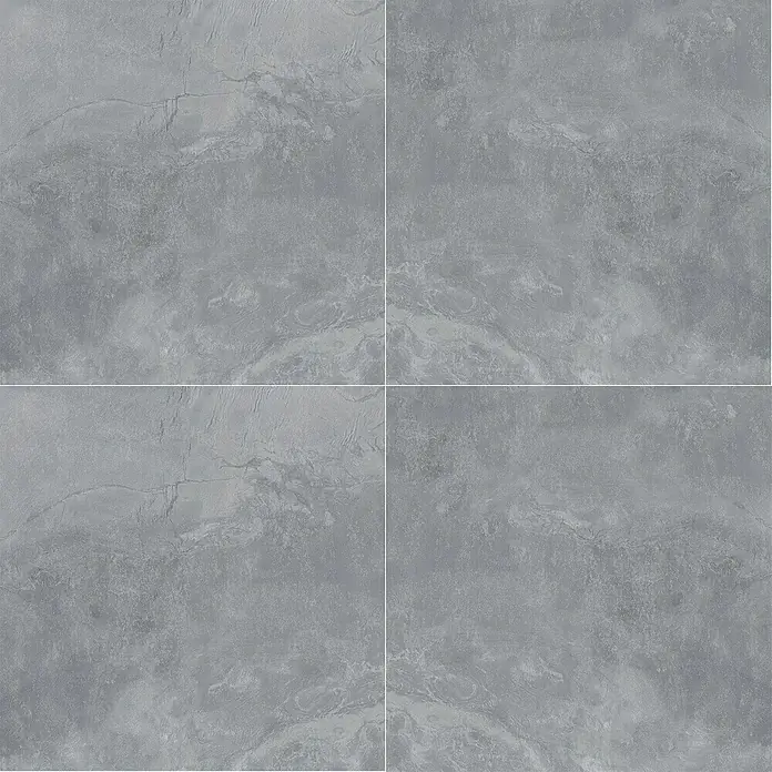 Feinsteinzeugfliese Geo Grey - 60 x 60 cm, Grau, Schimmernd - Graue Fliesen mit subtilen Marmormustern, ideal für moderne Wohnräume. Die Fliesen bieten eine robuste und stilvolle Bodenlösung.