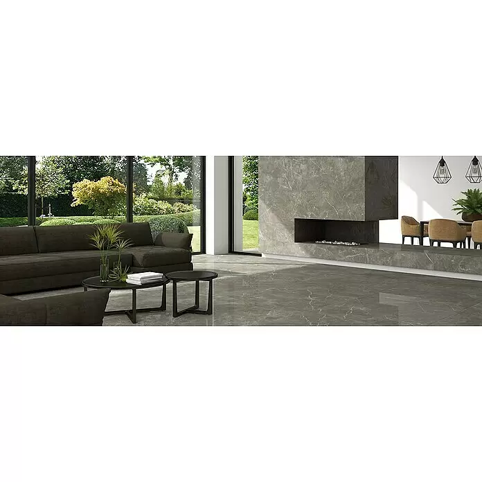 Feinsteinzeugfliese Ciana Mist - 120 x 120 cm, Anthrazit, Glänzend - Stimmungsaufnahme