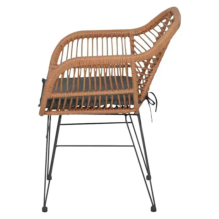 Siena Garden Balkonmöbel-Set Tiros - 3 -tlg., Schwarz/Braun, Stahl, Gardino®-Geflecht - Ein schicker Rattansessel mit Armlehnen und einem dunklen Sitzkissen, ideal für Terrasse oder Wohnzimmer. Das Metallgestell sorgt für Stabilität.