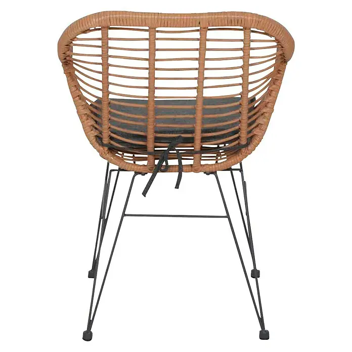 Siena Garden Balkonmöbel-Set Tiros - 3 -tlg., Schwarz/Braun, Stahl, Gardino®-Geflecht - Ansicht von hinten eines Rattansessels mit schwarzem Kissen und Metallbeinen, der einen modernen Touch in jeden Raum bringt.