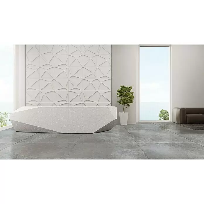 Feinsteinzeugfliese Luna Gris - 60 x 60 cm, Grau, Schimmernd - Stimmungsaufnahme