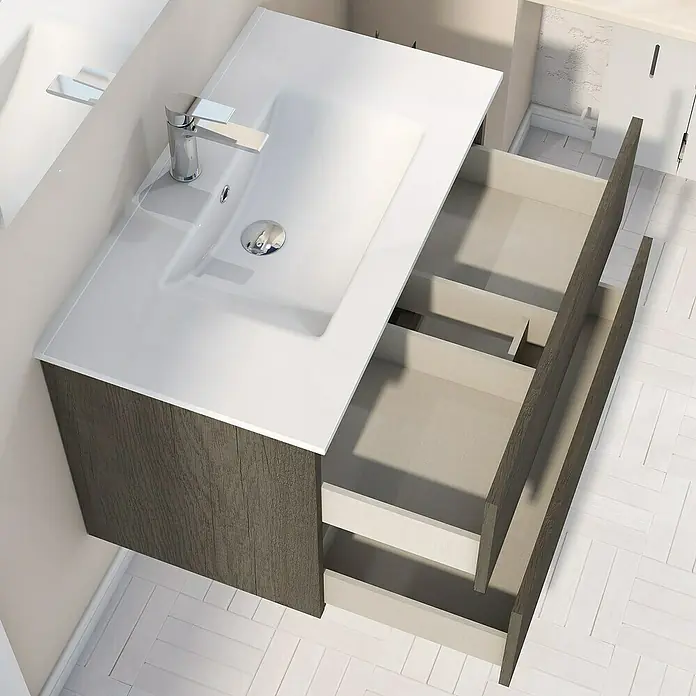 Artysan Mueble bajo de lavabo Inca - L x An x Al: 46 x 60 x 54,5 cm, Nebraska - Mueble de lavabo con dos cajones y encimera blanca, con grifo y válvula de desagüe para el baño.