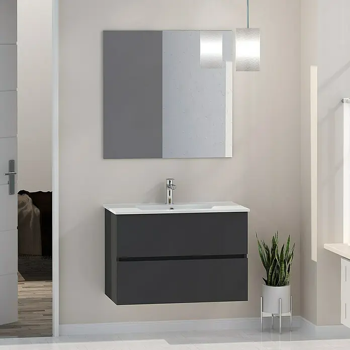 Artysan Mueble bajo de lavabo Inca - L x An x Al: 46 x 80 x 54,5 cm, Gris - Tocador de baño moderno con dos cajones y espejo. Un complemento elegante y funcional para cualquier espacio de baño.