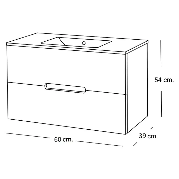 Artysan Mueble bajo de lavabo India Slim - L x An x Al: 39 x 60 x 54,5 cm, Antracita - Imagen de un mueble de baño con lavabo y cajón, dimensiones: 60 x 39 x 54 cm. Ideal para cualquier baño moderno.
