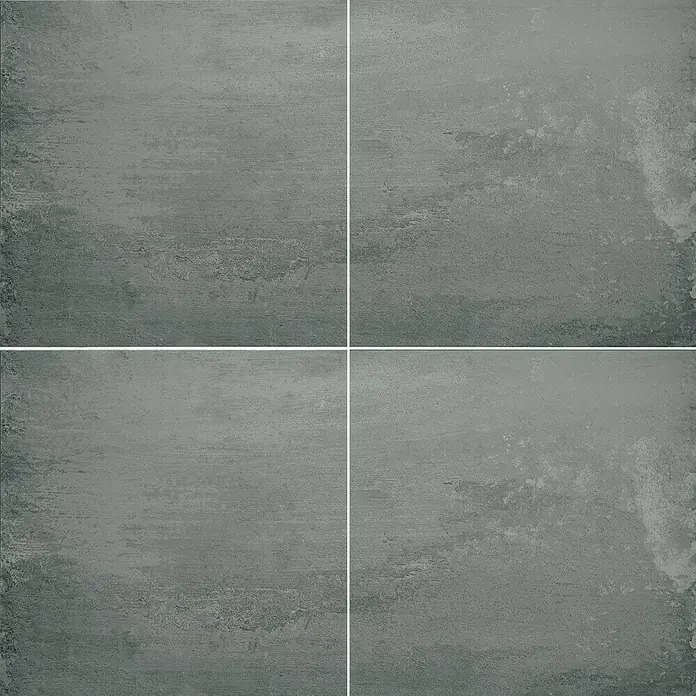 Feinsteinzeugfliese Uptown - 120 x 120 cm, Dunkelgrau, Matt - Detailaufnahme von vier grauen Steinzeugfliesen, die eine moderne und robuste Oberfläche für Innenräume bieten.