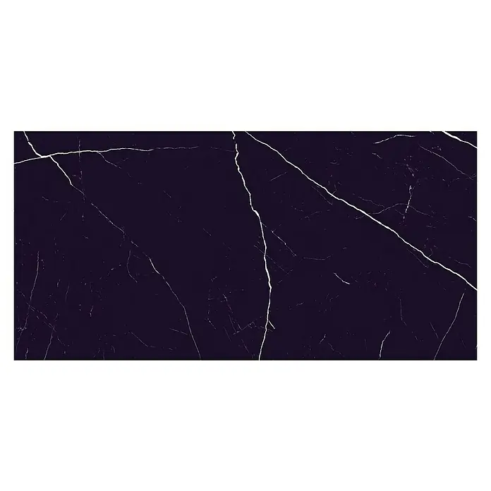 Feinsteinzeugfliese Black Marble - 120 x 240 cm, Schwarz, Glänzend - Elegante dunkle Marmorplatte mit filigranen, weißen Adern. Perfekt für stilvolle Oberflächen und Akzente im Innenbereich.