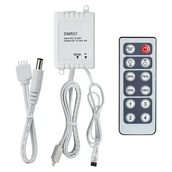Paulmann Controlador de intensidad y conmutación YourLED - Plástico, Blanco - Controlador de tira LED DMR07 con control remoto IR para ajustes de brillo y modo. Compatible con entrada DC 12-24V.