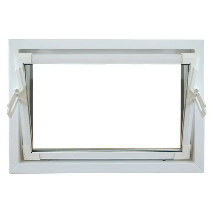 Solid Elements Kippfenster Q59 - 60 x 50 cm, Weiß - Weißes Kippfenster mit geöffnetem Fensterflügel und Griffen an beiden Seiten für eine einfache Bedienung und gute Belüftung.