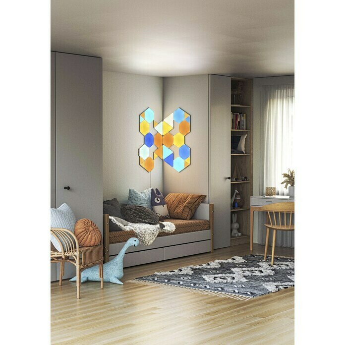 Nanoleaf LED-Panel Shapes Hexagons 5er Starter Set 2. GenerationL x B x H: 23 x 20 x 0,6 cm, Weiß, RGBW Mood Shot