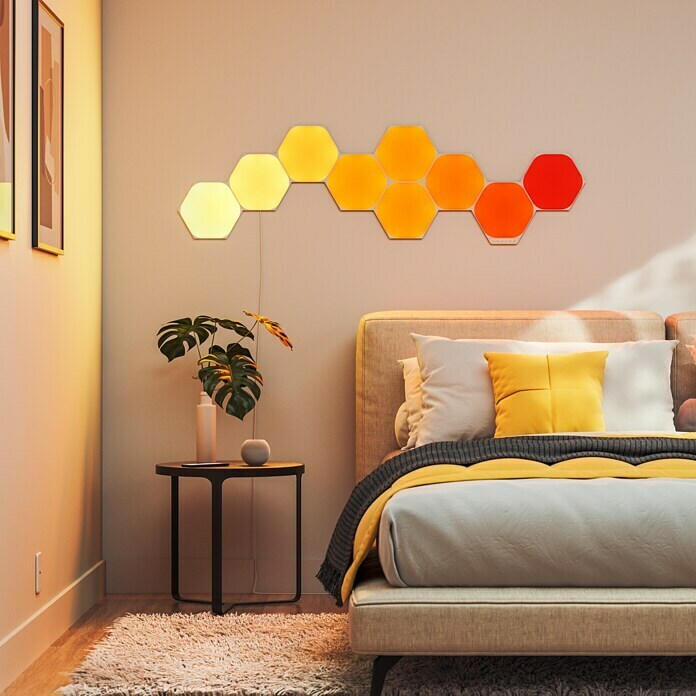 Nanoleaf LED-Panel Shapes Hexagons 5er Starter Set 2. GenerationL x B x H: 23 x 20 x 0,6 cm, Weiß, RGBW Mood Shot