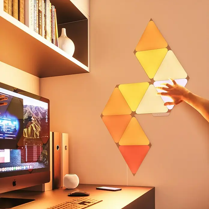 Nanoleaf Erweiterungskit Shapes Hexagons 3 Panels3 Stk., Weiß, RGBW, Hexagons, Smart Home-fähig: Ja - Die Nanoleaf Light Panels erhellen das Arbeitszimmer. Smarte Beleuchtung mit farbwechselnden Dreiecken, gesteuert per Berührung für dynamische Atmosphäre.