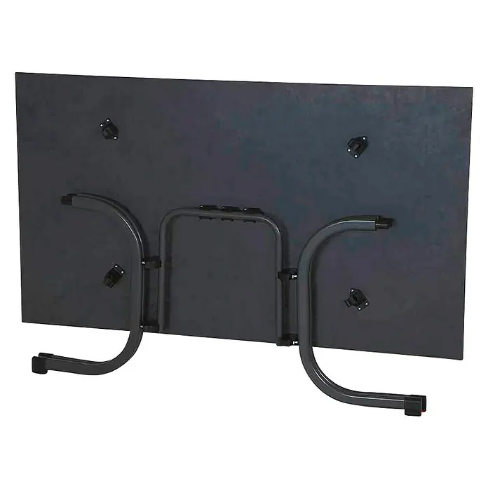 Siena Garden Urban Lights Gartenmöbel-Set Square Sessel/Sola Tisch - 5 -tlg., Polypropylen, Olive/Anthrazit - Unteransicht eines schwarzen Klapptisches mit Metallbeinen, der Stabilität und einfache Lagerung bietet.\n